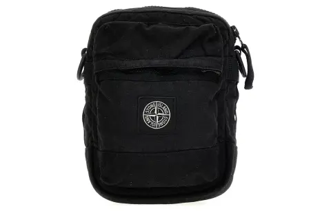 STONE ISLAND Canvas Shoulder Bag, Crossbody Bag Unisex Black