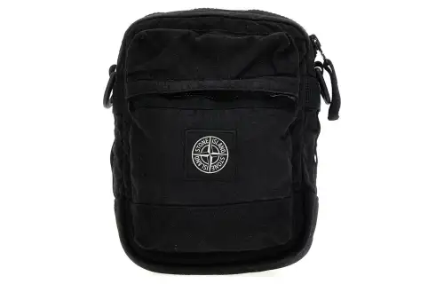 STONE ISLAND Canvas Shoulder Bag, Crossbody Bag Unisex Black