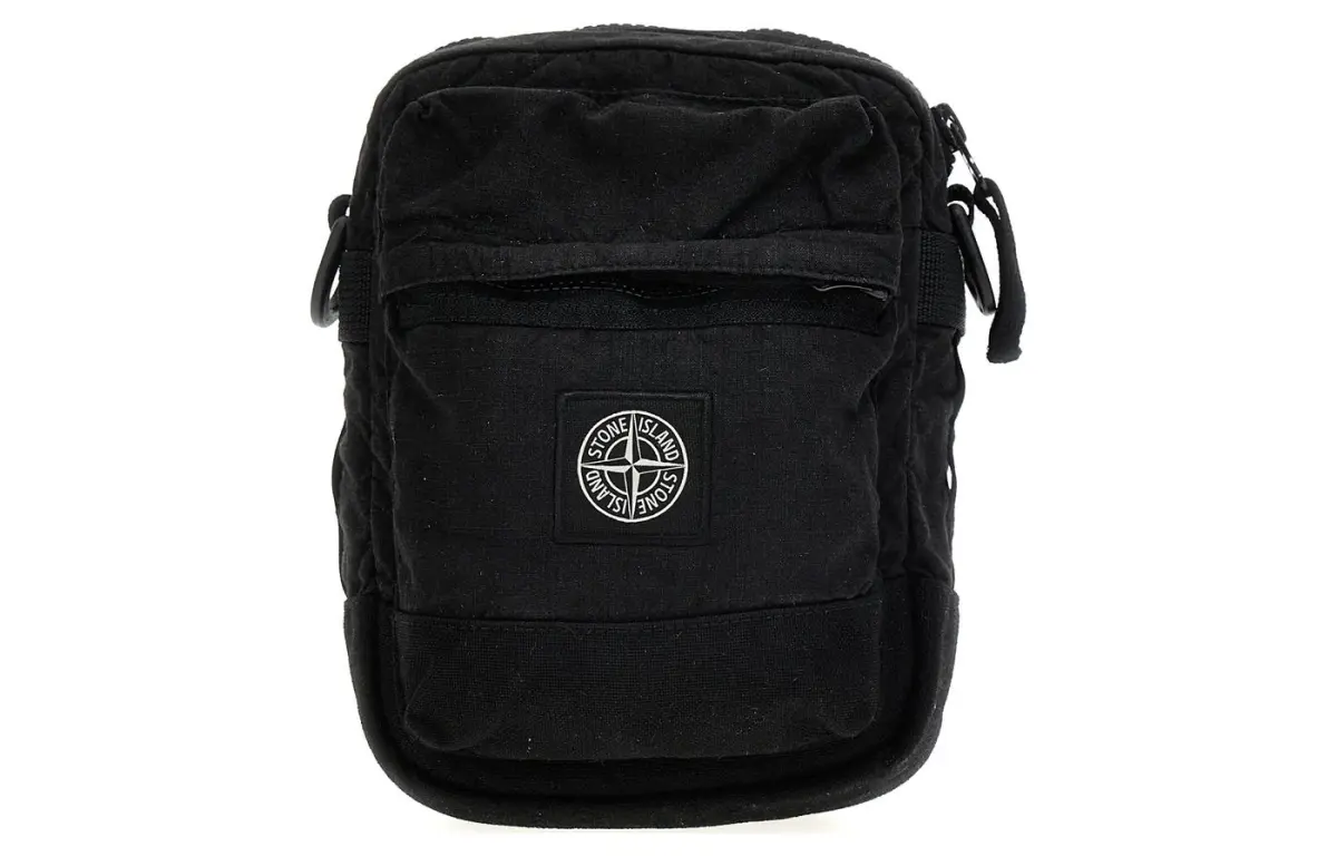 STONE ISLAND Canvas Shoulder Bag, Crossbody Bag Unisex Black
