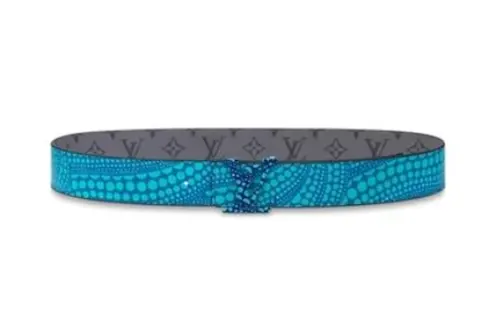 LOUIS VUITTON Kusama Yayoi Collaboration Canvas Leather Belts Men's Blue Width 4cm