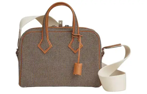 HERMES Viking Quadrille Canvas With Swift Leather One Shoulder Handbag Mini Women's Black & Brown