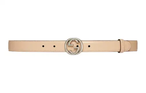 GUCCI Interlocking G Leather Metal Leather Belts Women's Beige Width 2.3cm