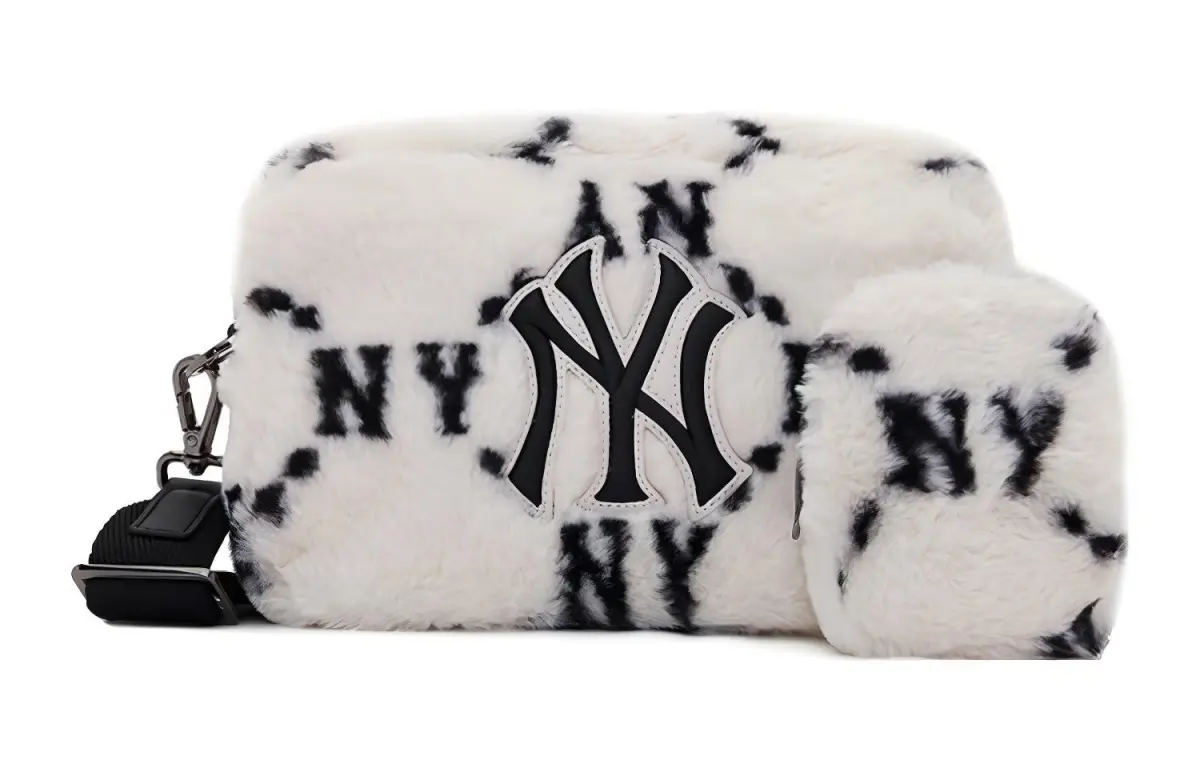 MLB Monogram Plush Combo Bag, Camera Bag, Shoulder Bag, Crossbody Bag Regular Unisex Cream White