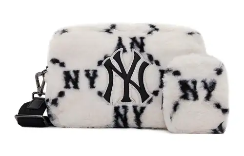 MLB Monogram Collection Plush Combo Bag, Camera Bag, Shoulder Bag, Crossbody Bag Regular Unisex Cream White