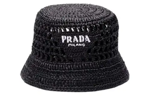 PRADA Logo Detailed Interwoven Bucket Hat