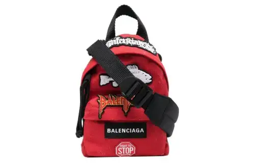 Balenciaga Polyester Backpack Regular Men's Red & Black