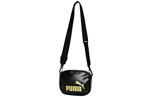 PUMA Leather Crossbody Bag, Shoulder Bag Regular Unisex Pure Black Gold