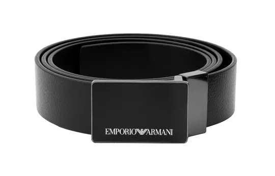 EMPORIO ARMANI Affordable Luxury High End Split Cow Leather Belts Men's Black Width 3.5cm