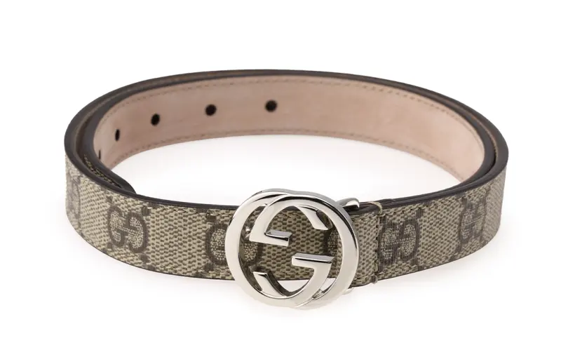 GUCCI Interlocking G Canvas Belts Kids' Beige/Ebony Width 2cm