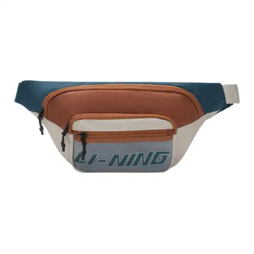 Li Ning Sports Life Collection Polyester One Shoulder Crossbody Fanny Pack Regular Unisex Bean Green & Orange