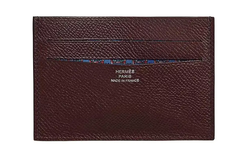 HERMES Citizen Twill Epsom Leather Card Holder Men's Ciel Red & French Blue & Sapphires