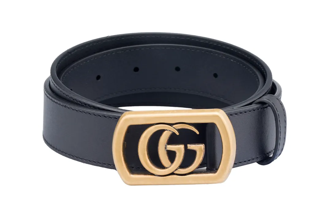 GUCCI Cow Leather Belts Unisex Black Width 3cm