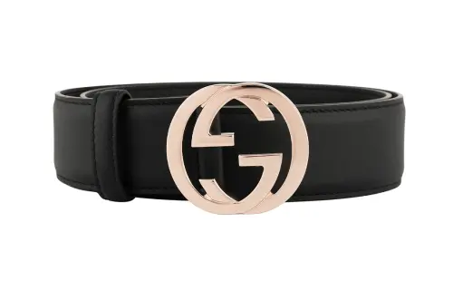 GUCCI Interlocking G Leather Belts Women's Black Width 3.7cm