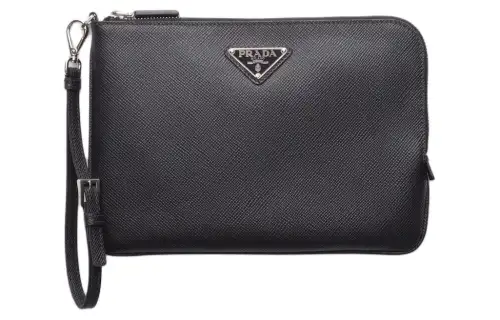 PRADA Saffiano Leather Clutch Small Men's Black