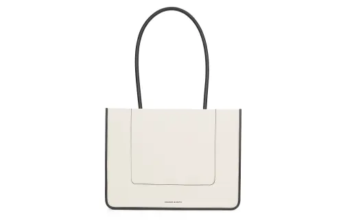 CHARLES&KEITH Pu Tote Bag, Shopping Bag, Shoulder Bag Large Women's Cream Milk White/Noir Black