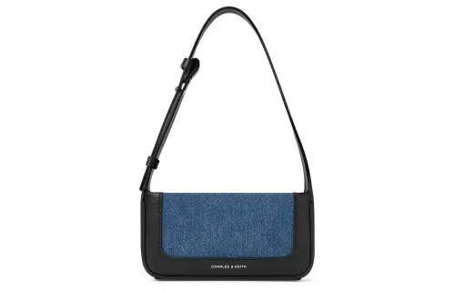 CHARLES&KEITH Fabric Crossbody Bags Small Women's Dark Denim Blue/Tan Tea Brown
