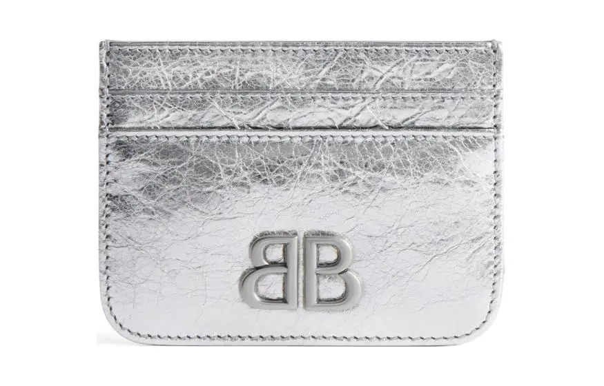 Balenciaga Lambskin Card Holder Women's Silver