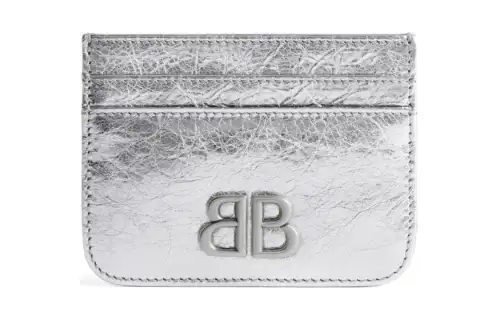 Balenciaga Lambskin Card Holder Women's Silver