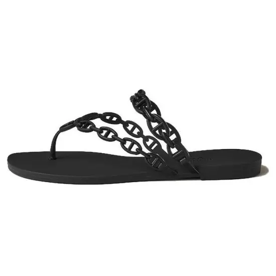 HERMES Rubber Sole Slip Resistant Flip Flops Women's Black