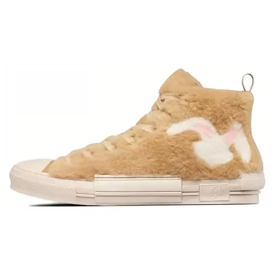 DIOR B23 High Top Erl Beige Shearling With Rabbit Motif