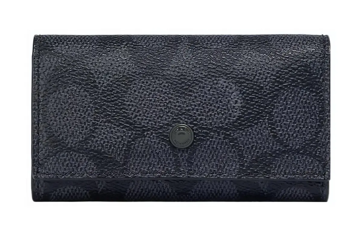 COACH Key Case Coated Canvas With Leather Key Pouches Women's Black
