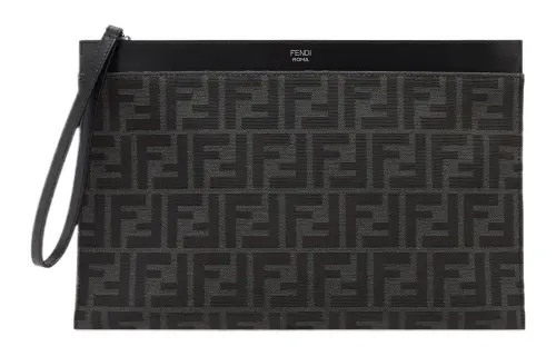 FENDI Cotton With Calfskin Clutch Medium Men's Black