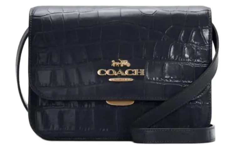 COACH Brynn Crocodile Pattern Leather Crossbody Bags Medium Women's Dark Blue