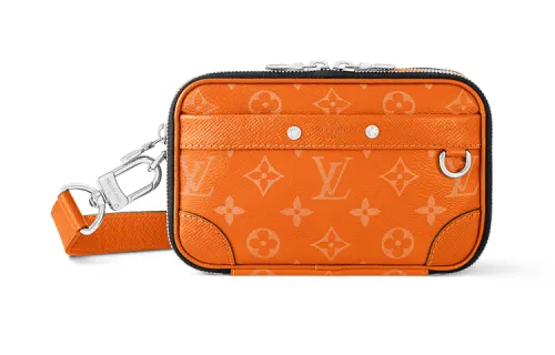 LOUIS VUITTON Alpha Taiga Leather With Monogram Coated Canvas Wallet Women's Citrus