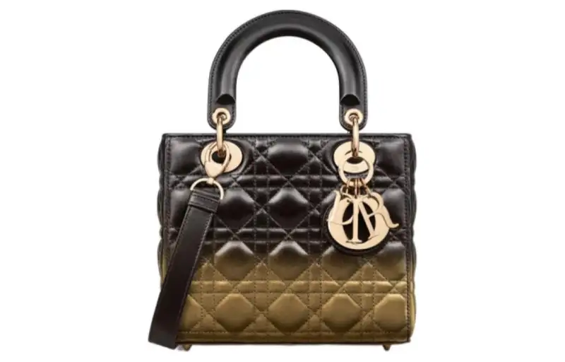 DIOR Lady Dior Lambskin Handbag, Portable Crossbody Bag, Shoulder Bag Small Women's Black & Gold