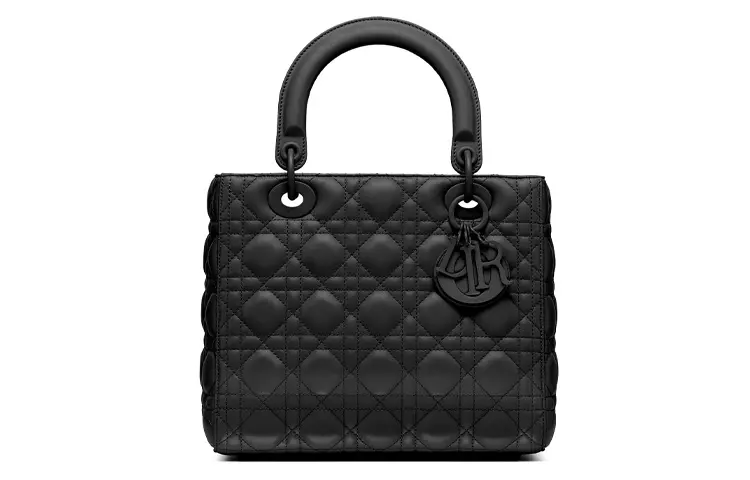 DIOR Lady Dior Matte Cow Leather Handbag Portable One Shoulder Crossbody Clutch Medium Women's Black