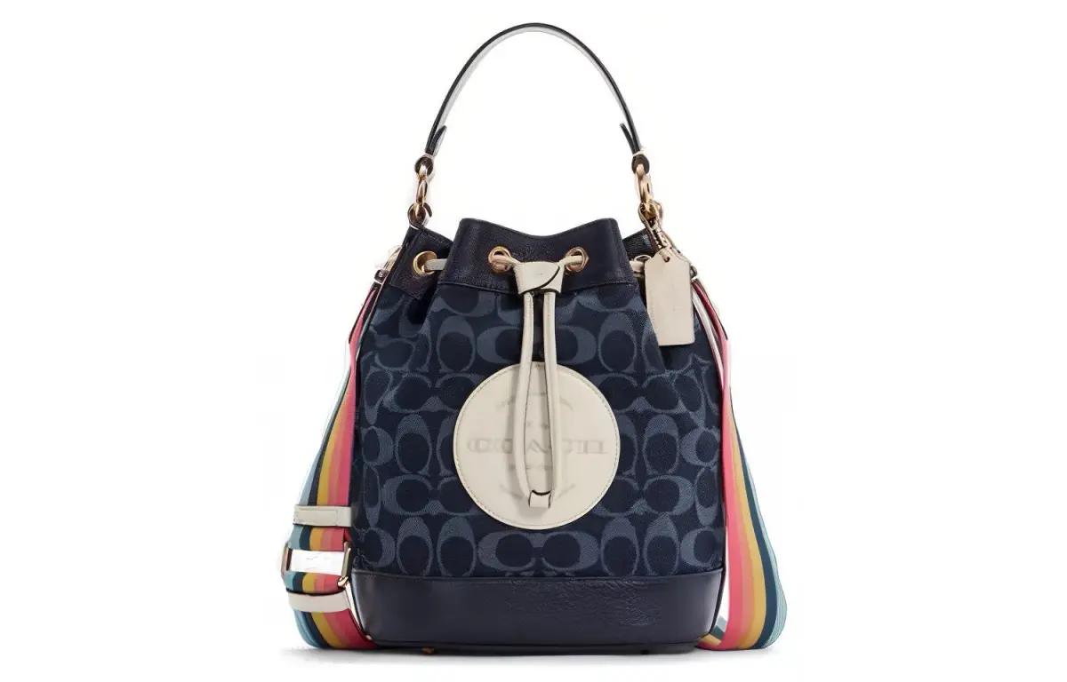 COACH Dempsey Jacquard Fabric With Leather Bucket Bag, Shoulder Bag, Handbag Small Women's
