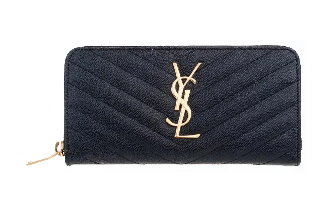 SAINT LAURENT Monogram Zip Around Wallet Grain De Poudre Black