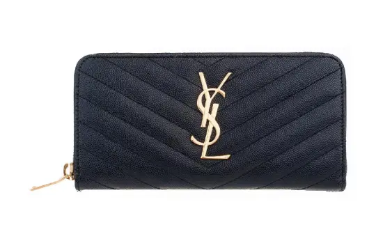 SAINT LAURENT Monogram Zip Around Wallet Grain De Poudre Black