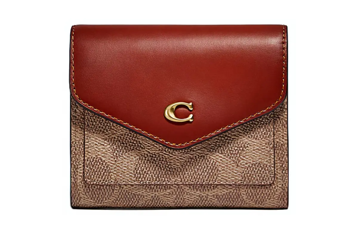 COACH Wyn Cow Leather Wallet Small Women's Red Brown
