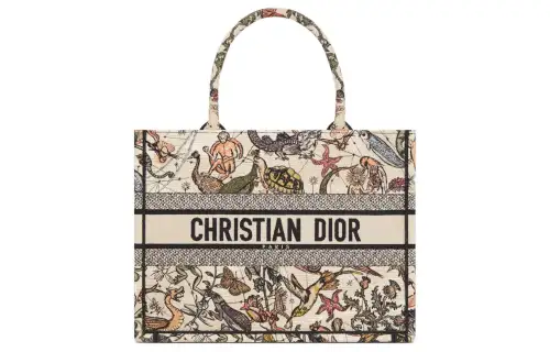 DIOR BookTote Animaux Fantastiques Embroidery Tote Bag, Shopping Bag, Handbag Medium Women's White & Multicolor