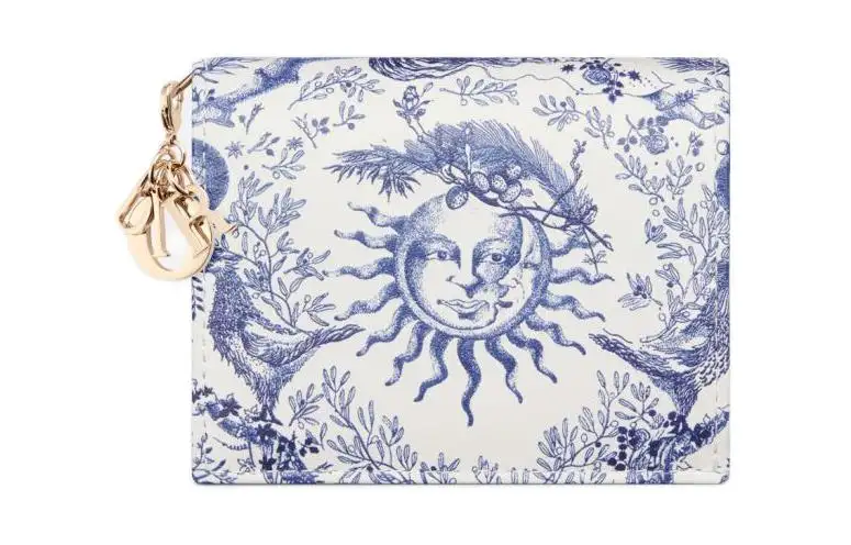 DIOR Lady Dior Calfskin Wallet Mini Women's Blue