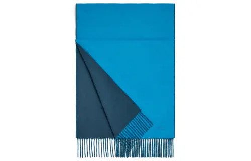 HERMES Double sided Cashmere Knit Scarves Men's Sky Blue Marine Blue