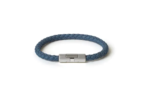 HERMES Leather, Palladium Plated Gold Bracelets Men's Blue