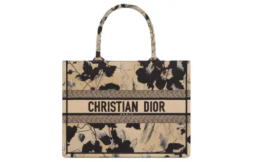 DIOR BookTote Fleurs Mystiques Embroidery Tote Bag, Shopping Bag, Handbag Medium Women's Beige & Black