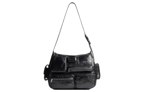 Balenciaga Superbusy Arena Lambskin Messenger Bag, Handbag, Shoulder Bag Men's Black