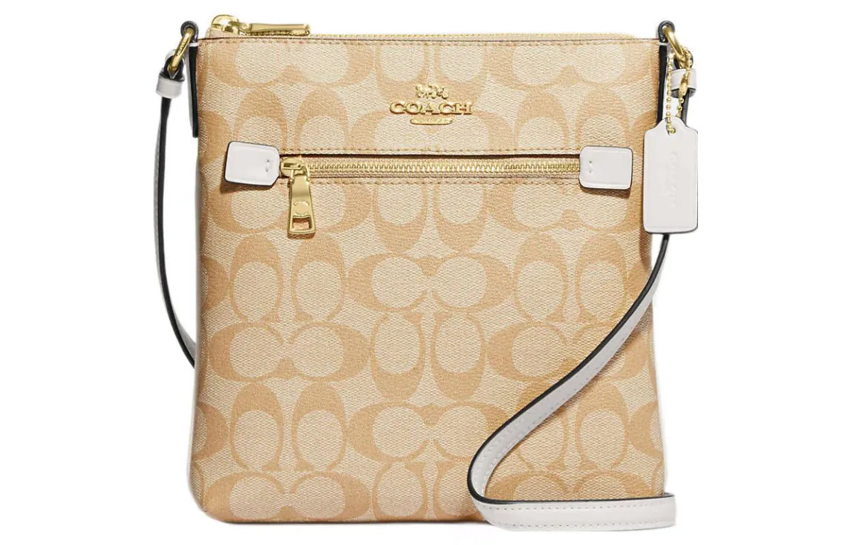 COACH Rowan Coated Canvas With Smooth Leather Document Bags, Shoulder Bag, Crossbody Bag Mini Women's Light Khaki