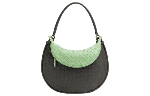 Bottega Veneta Intrecciato Lambskin Handbag, Shoulder Bag Large Women's Gray & Mint Green