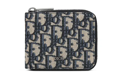 DIOR Cow Leather Wallet Men's Blue Black