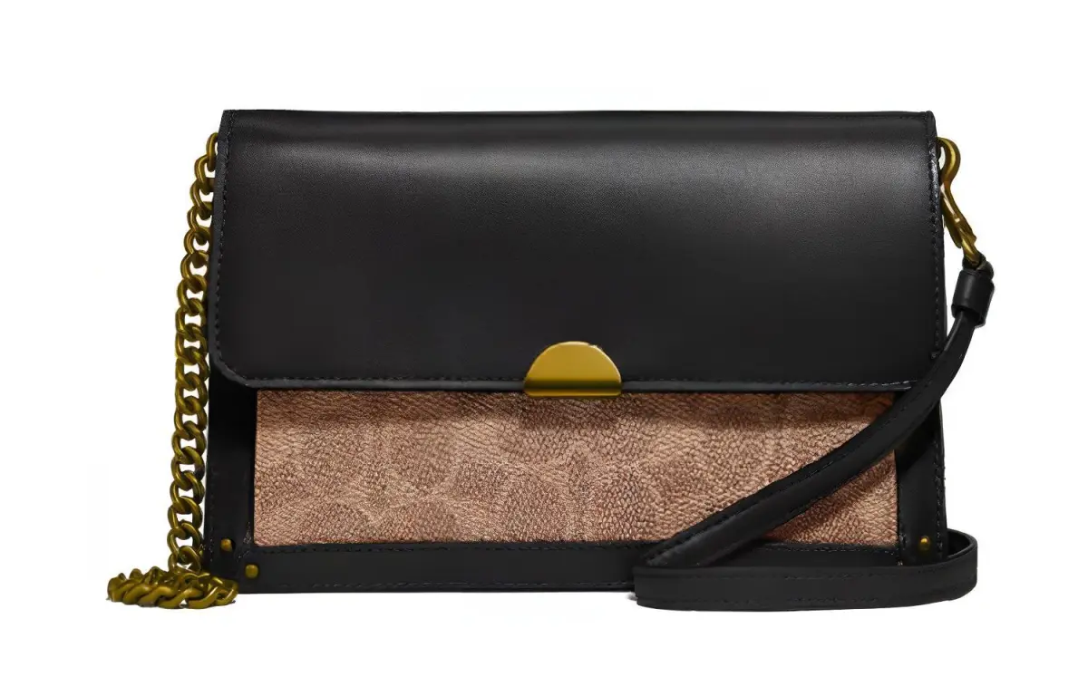 COACH Dreamer Canvas Shoulder Bags Small Women's Black & Brown Monogram
