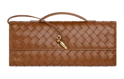 Bottega Veneta Andiamo Lambskin Clutch Women's Cognac