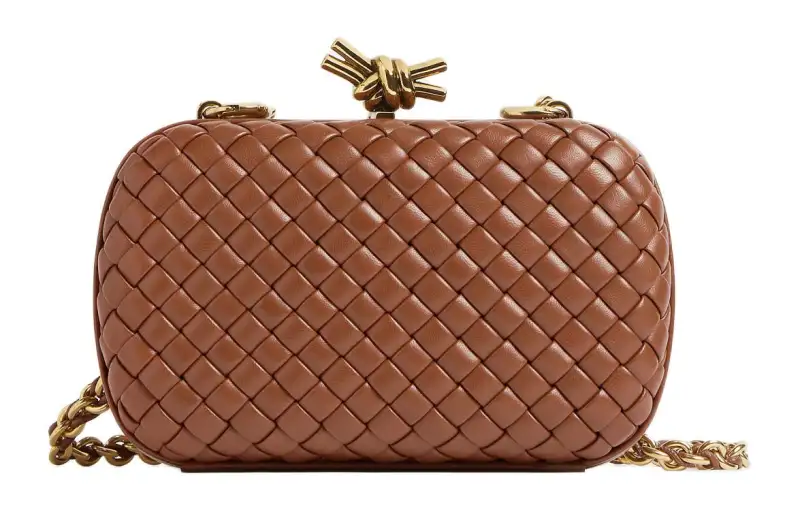 Bottega Veneta KNOTIntrecciato Lambskin One Shoulder Crossbody Clutch Women's Brandy