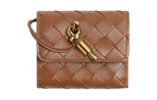 Bottega Veneta Andiamo Lambskin Wallet Women's Cognac