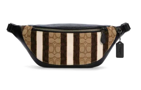 COACH Warren Canvas Cowhide Crossbody Bag, Sling Bag, Fanny Pack Large Men's Khaki & Brown Multicolor