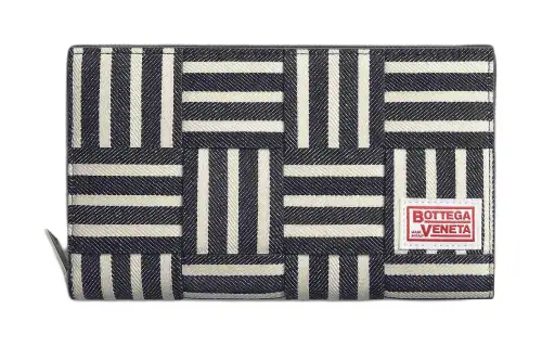 Bottega Veneta Cotton Denim Wallet Men's Marine Blue & White