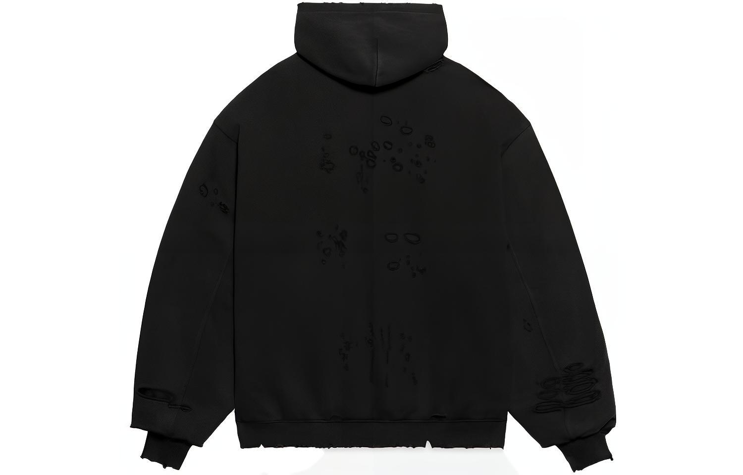 Мужское худи Balenciaga Caps FW23 Caps Destroyed (черное) — фото 2